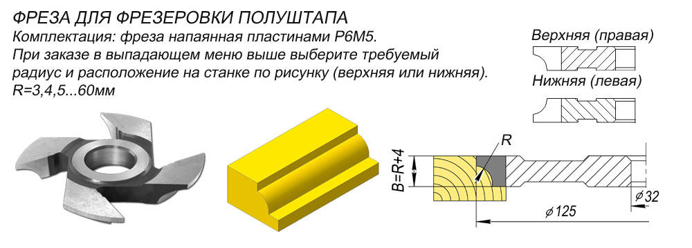 МИ-09.1...50 Фреза для фрезеровки полуштапа. (D-125,d-32, R- 3-50 мм).