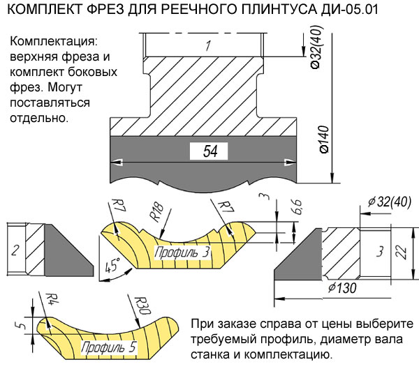 05.01 Комплект фрез для реечного плинтуса.