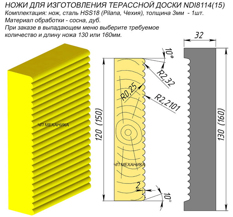НДИ8114(8115) Нож для фрезеровки терассной доски.