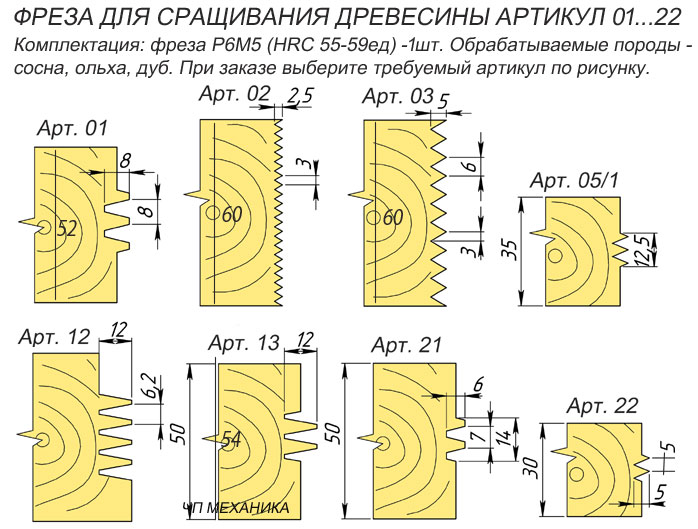 C-01...22 Фреза для нарезки шипа сращивания.