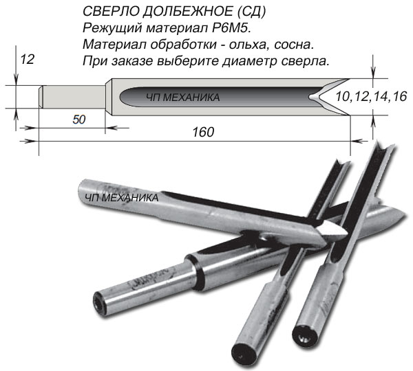 Сверло долбежное, проходное.