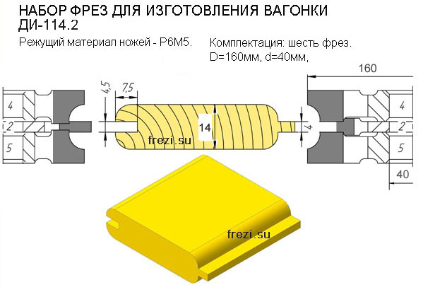 114.2 Комплект фрез для изготовления двухсторннней вагонки.